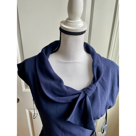 Anne Klein Navy Draped Collar Sheath Dress - Size 6 - Picture 5 of 9